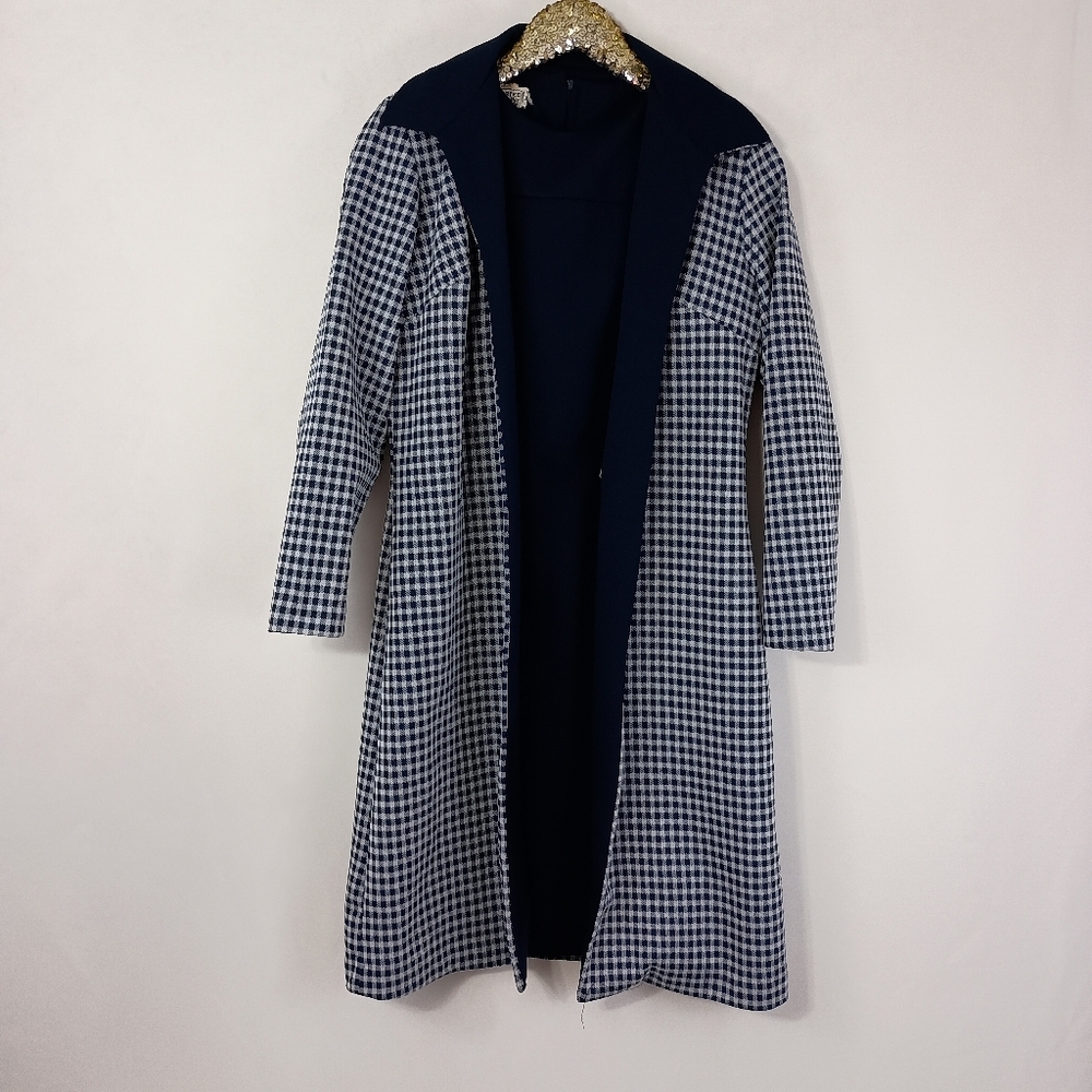Vintage 60s Smartee Togs Women's Blue Pied De Poule Dress Jacket Combo size 12 - Picture 11 of 12